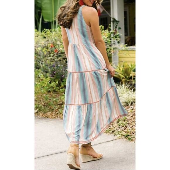 Matilda Jane Women's Size Medium Let's Go Together Sunset Season Striped Maxi Po - Picture 2 of 12